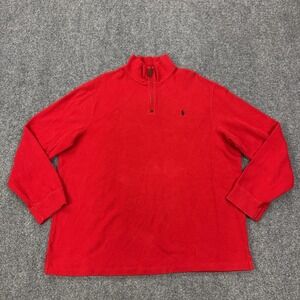 Vintage Polo By Ralph Lauren Sweater Mens 2XL Red 1/4 Zip Mock Neck Cotton Knit